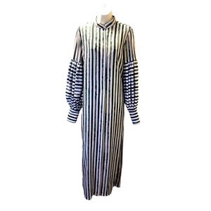 No Pise La Grama NWOT Green Stripe Puff Pleated Long Sleeve Maxi Dress 8 M RARE